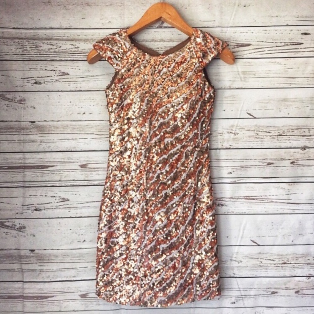 La Femme Sequin Cap Sleeve Dress